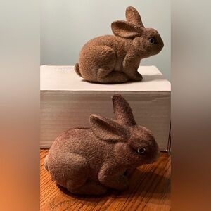 Vintage Flocked Brown Bunny Rabbits Banks 
Lot of 2